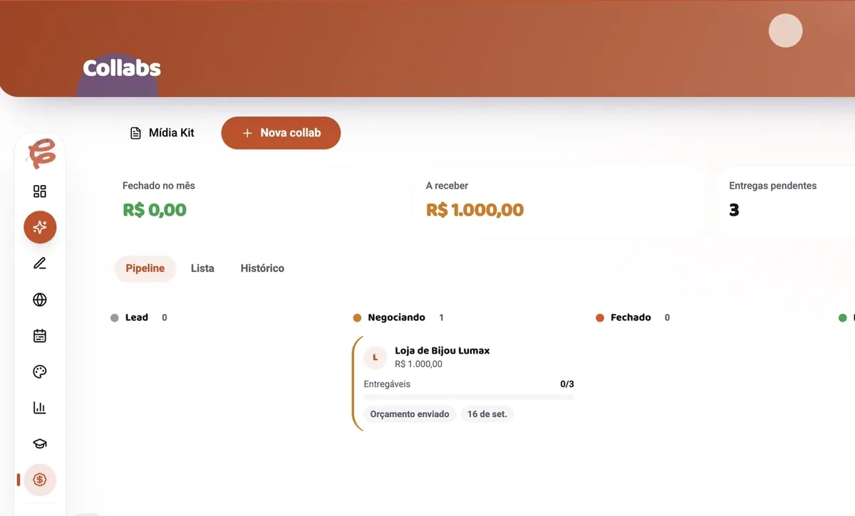 Pipeline de collabs com marcas
